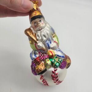 Blown Glass‎ Baseball Santa Claus Ornament Hand Painted Sports Christmas Holiday